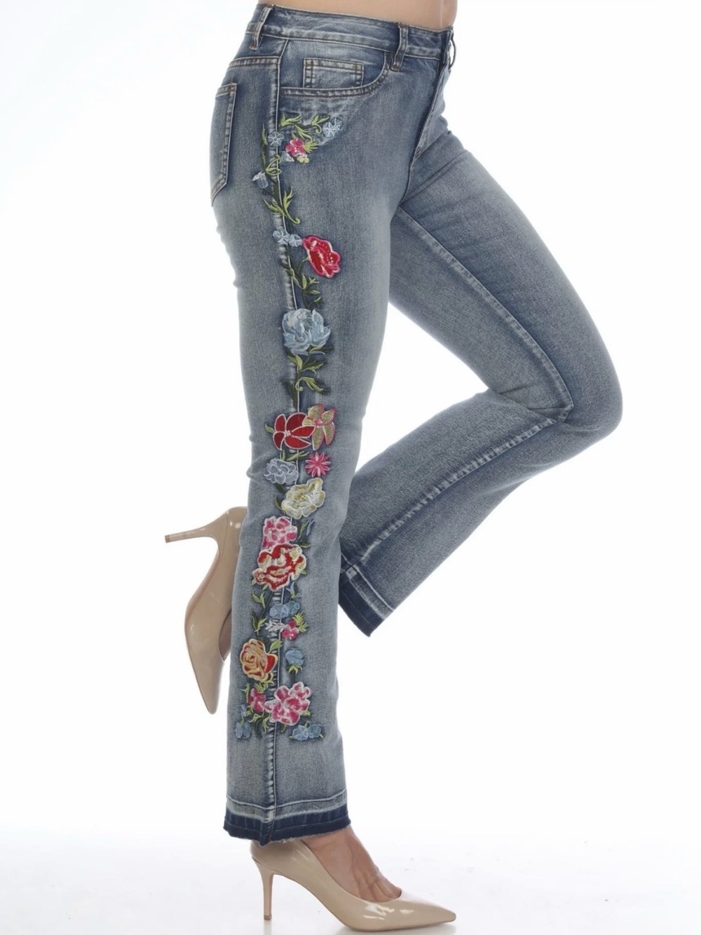 Y2K Low Rise Embroidered Floral Ankle Stretch Jeans Sz 4
